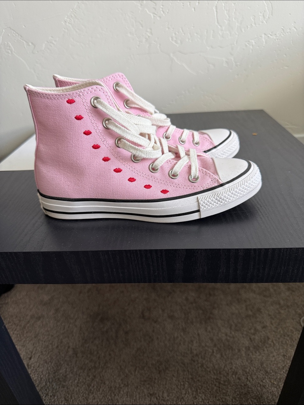 Converse Pink High Top Sneakers with Red Accents